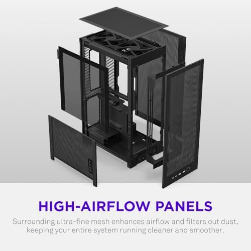 NZXT H2 Flow – Mini-ITX 20.7L High Airflow PC Case – Includes 2 x 120mm Top Fans & PCIe 5.0 Riser Cable – 331mm GPU – 280mm Radiator – Black