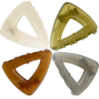 Medium Small Triangle Claw Clips for Women Girls, Four Color 1.6 Inch Hair Styling Accessories for Long, Short, Thick and Thin Hair, (4 PACK), Green, Gray, Brown, Cream