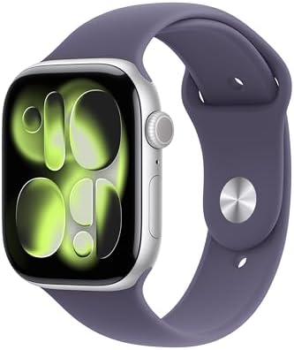 Apple Watch Series 11 [GPS 46mm] Smartwatch with Silver Aluminum Case with Purple Fog Sport Band - M/L. Sleep Score, Fitness Tracker, Health Monitoring, Always-On Display, Water Resistant