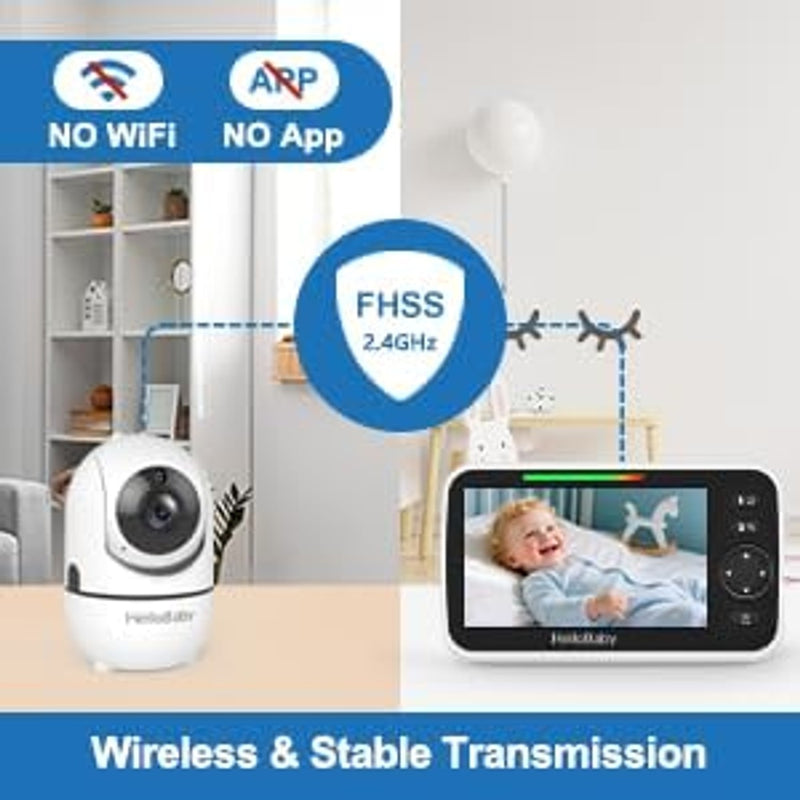 HelloBaby No WiFi Baby Monitor Camera and Audio HB6550, 5" Video Screen