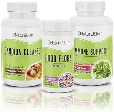 NaturalSlim Gut Cleanse Support Supplements Bundle - Candiseptic Kit Anti Overgrowth, Gut & Colon Cleansing 242 Capsules Total - 28 Days Cleansing Program Formulated by Frank Suarez (1 Pack)