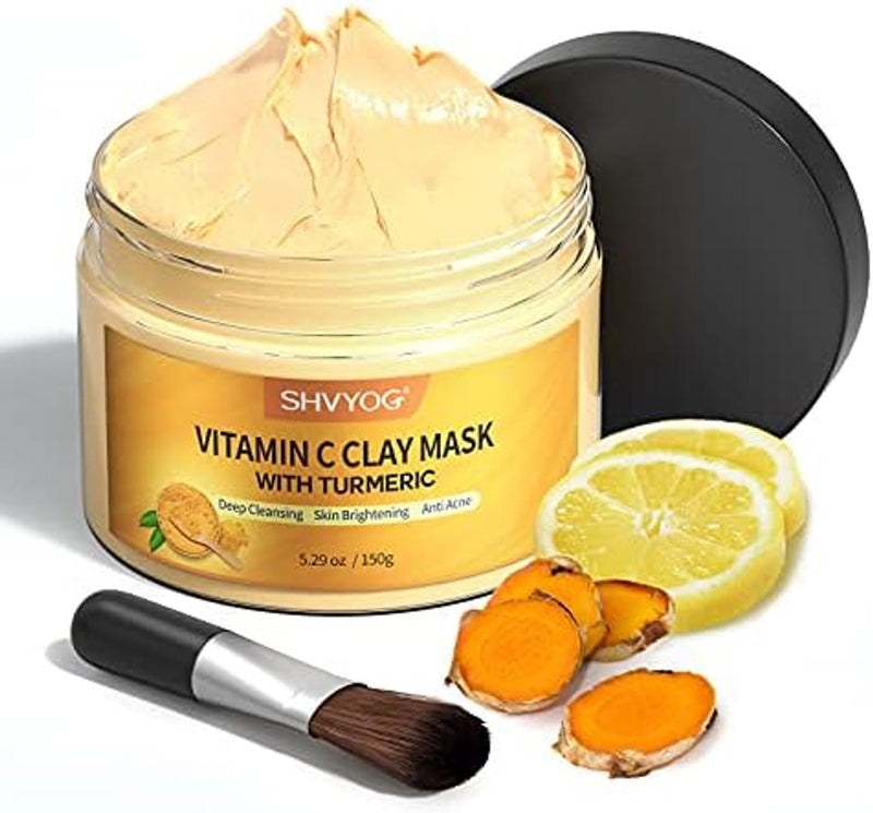 SHVYOG Máscara de arcilla de cúrcuma con vitamina C con arcilla de caolín para piel opaca y propensa a manchas, máscara facial de limpieza profunda, máscaras faciales para el cuidado de la piel para controlar el aceite y refinar poros 5.29 oz 5.29 oz