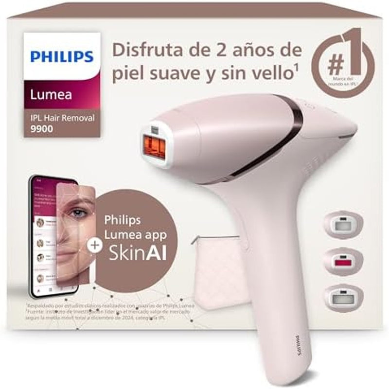 Philips Lumea Serie 9900, depiladora IPL con Inteligencia Artificial, tratamiento personalizado, 4 accesorios para el cuerpo, la cara, la zona del bikini y las axilas, con cable y sin cable, BRI951/00