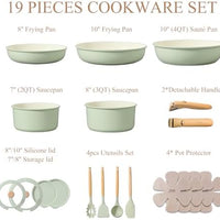 CAROTE Pots and Pans Set, Nonstick Cookware Set Detachable Handle, 19pcs Induction Kitchen Cookware Sets Non Stick with Removable Handle, RV Cookware Set, Oven Safe, Sage Green