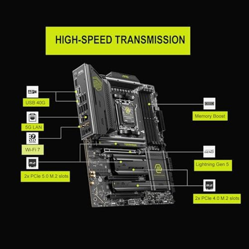Micro Center AMD Ryzen 9 9900X CPU Processor with MSI MAG X870E Tomahawk WiFi ATX Motherboard (DDR5, PCIe 5.0 x16, M.2 Gen5, Wi-Fi 7, 5G LAN)