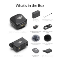 DJI Mic Mini (2 TX + 1 RX + Estuche de Carga), Micrófono Lavalier Inalámbrico para iPhone/Cámara/Android, Ultraligero, Audio Rico en Detalles, 48h de Uso, Cancelación de Ruido, Limitador Automático, Vlog, Streaming