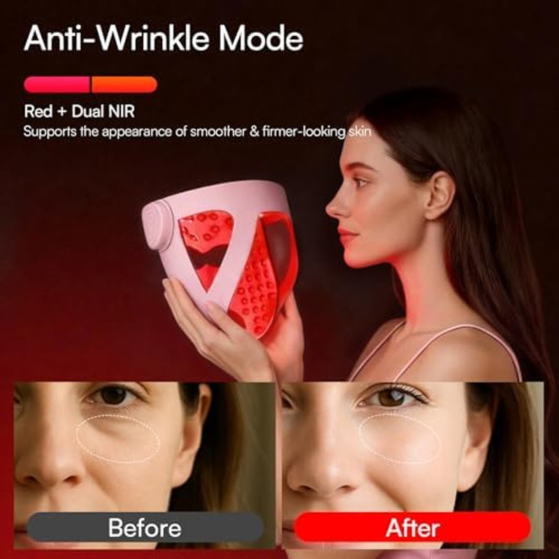 INIA Glow 4D - Máscara de terapia de luz roja inalámbrica para cara, NIR dual, 320 LED, 4 modos, refrigeración debajo de los ojos, máscara facial LED inalámbrica y recargable para el hogar y viajes, regalos de cuidado de la piel para mujeres, mamá, esposa