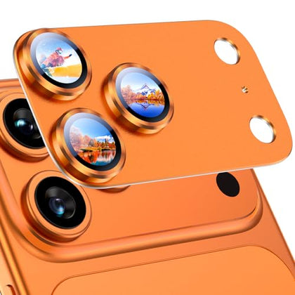 Uyiton Compatible with iPhone 17 Pro Camera Lens Protector - [Not Easy to Break][Strong Adsorption][Case-Friendly] Metal Tempered Glass Rear Camera Screen Cover - Cosmic Orange