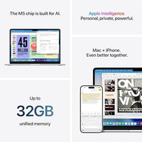 Apple 2026 MacBook Air 13-inch Laptop with M5 chip: Built for AI, 13.6-inch Liquid Retina Display, 16GB Unified Memory, 512GB SSD, 12MP Center Stage Camera, Touch ID, Wi-Fi 7; Midnight