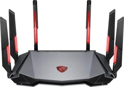 MSI Radix AXE6600 WiFi 6E Tri-Band Gaming Router, AI QoS, RGB, 1.8GHz Quad-Core Processor, MU-MIMO, Gigabit Wireless, 8-Stream, High Speed Long Range