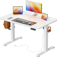 Huuger Electric Standing Desk with Power Outlets and USB-C Port, 47 X 24 Inch Height Adjustable Desk, Sit Stand Desk for Home Office, Computer & Gaming Desk with 4 Presets, Stable Steel Frame, Black