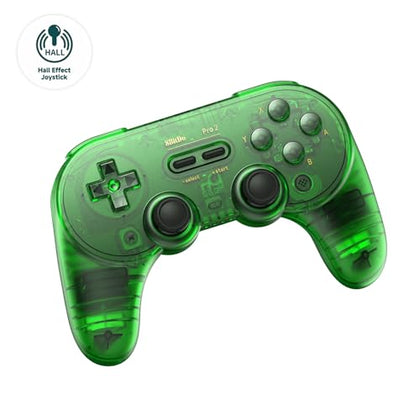 AKNES 8Bitdo Pro 2 Bluetooth Controller, Hall Effect Joystick Update, Gaming Controller Compatible with Switch 2, Switch, Apple, Windows, Steam Deck, Android, Raspberry Pi - Jade Green