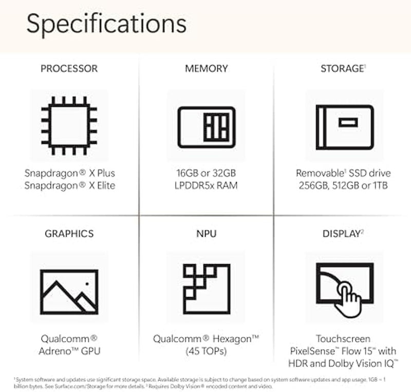 Microsoft Surface Laptop (2024), Windows 11 Copilot+ PC, 15" Touchscreen Display, Snapdragon X Elite (12 core), 16GB - 1TB