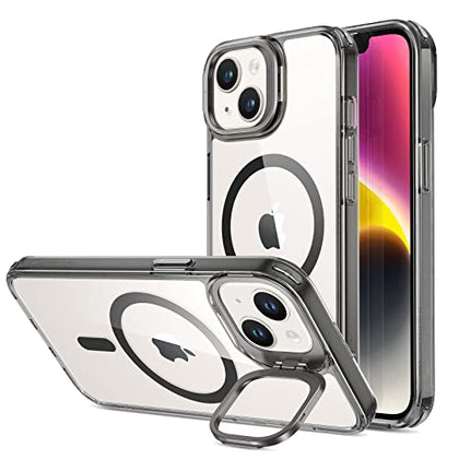 ESR for iPhone 13 Case/iPhone 14 Case, Compatible with MagSafe, Built-in Camera Ring Stand, Military-Grade Protection, Magnetic Phone Case for iPhone 13/14, Classic Series, Clear Black