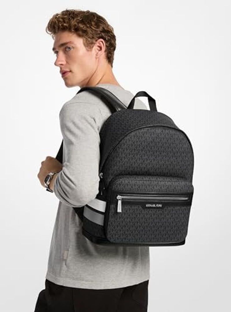 Ofertaza, Michael Kors Malone Backpack, Silver-Tone Hardware/Storm Signature Stripe