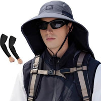 Rosoz Outdoor Sun Hat for Men Women, UPF50+ Protection Safari Cap Wide Brim Mesh Fishing Hat with Neck Flap Beach Garden