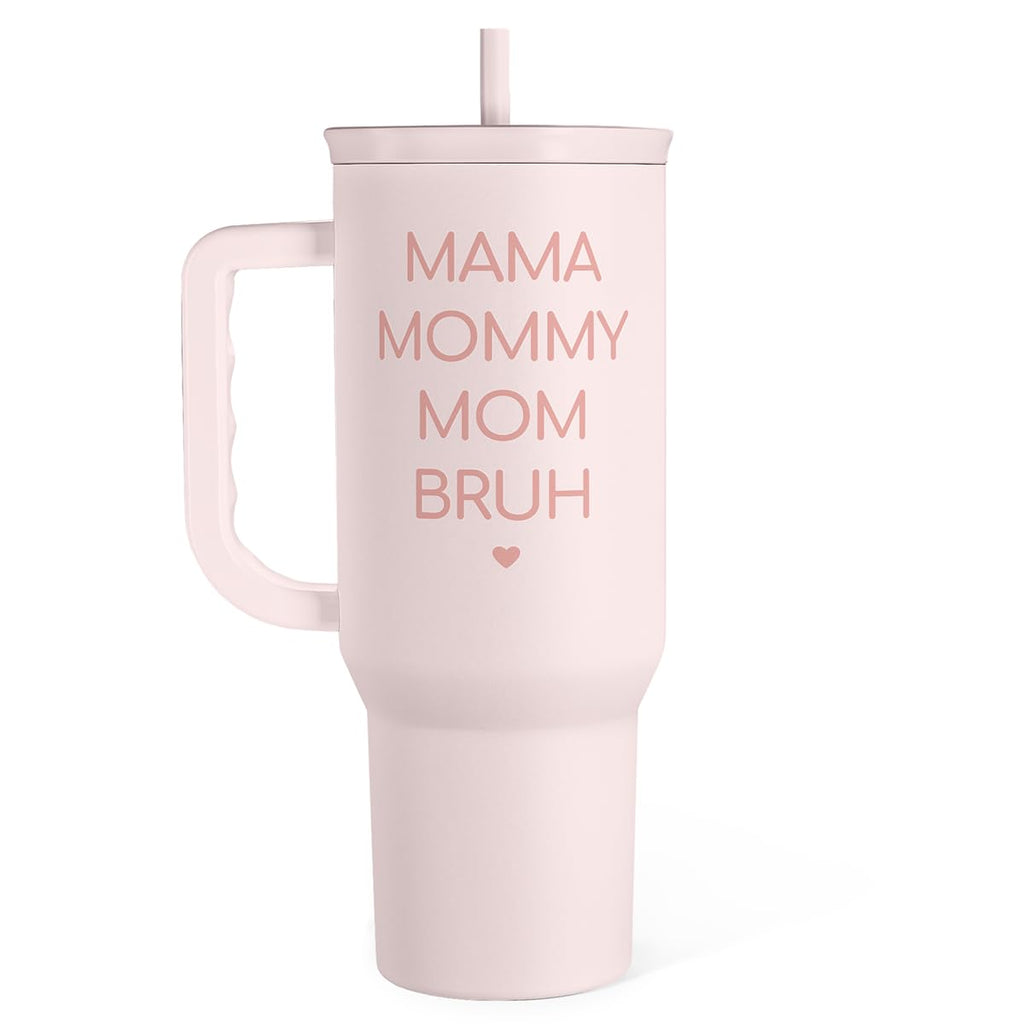 SANDJEST Gift for Mom - Mama Mommy Mom Bruh Stainless Steel Tumbler with Handle, Travel Coffee Mug for Moms - Gifts for