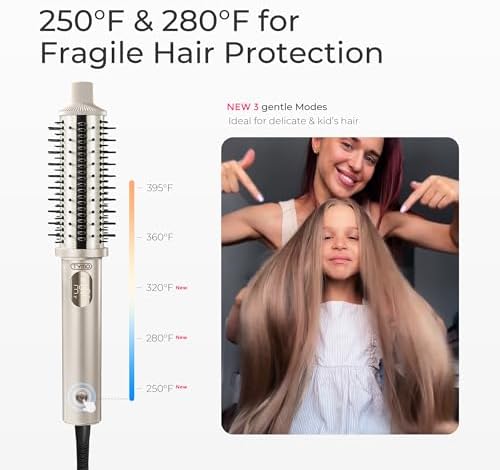 TYMO STYLUX PRO Thermal Brush Curling Brush, 1.5 Inch Heated Round Volumizer, Hair Straightener and Curler 2 in 1, 800M Negative Ion for Smoother, LCD Display, 5 Temp, Dual Voltage, Gold