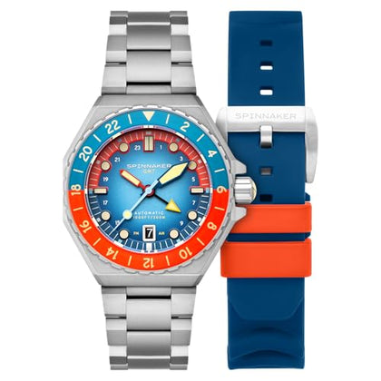 Spinnaker Dumas Men's Automatic GMT Dive Watch – Seiko NH34 Movement, 44mm Stainless Steel Case, Water Resistant 300m, Stainless Steel Bracelet, SP-5119