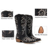 DREAM PAIRS Women's Cowboy Boots Mid Calf Cowgirl Boots Square Toe Chunky Heel Embroidery Stitched Western Boots