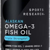 Sports Research® Omega-3 Aceite de Pescado 1250 - Suplemento de Aceite de Pescado de Triple Fuerza de Pollock Salvaje de Alaska - Certificado MSC Sostenible · Sin GMO · Sin Soja - 90 Cápsulas de Gel