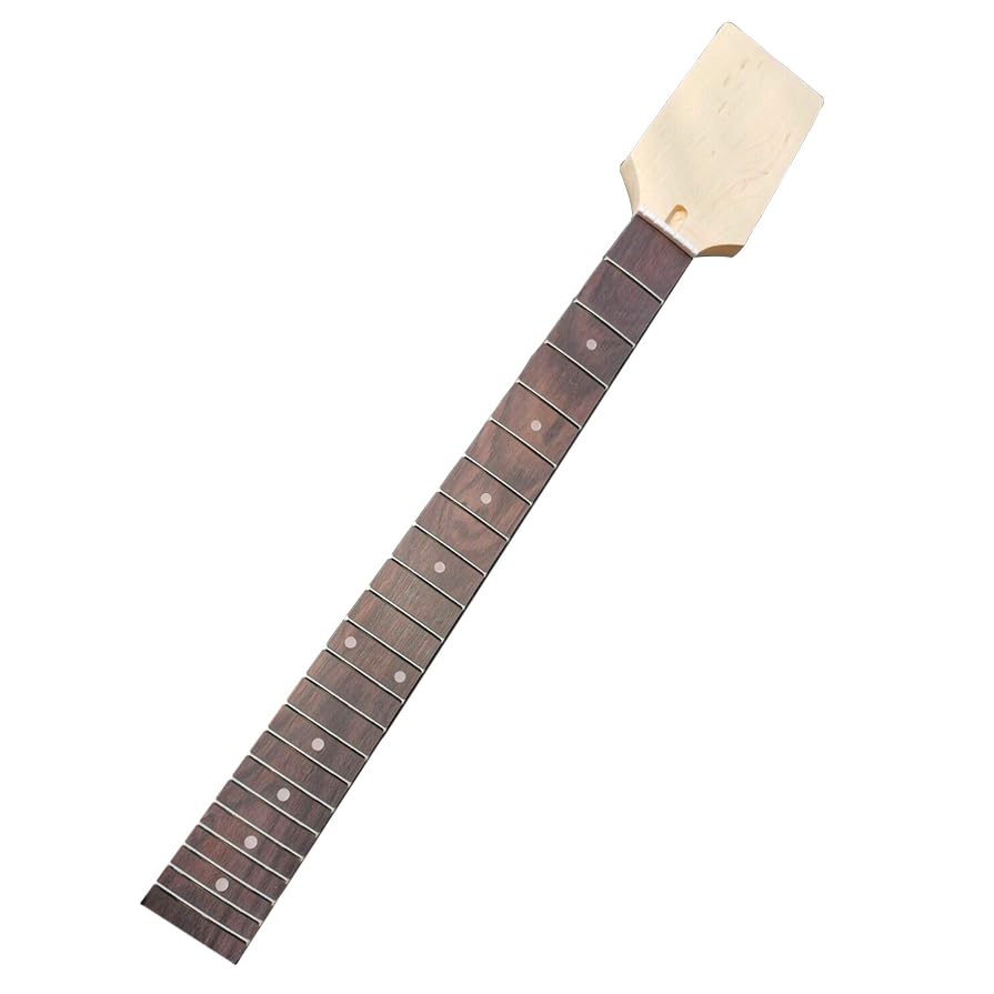YoungMonic Electric Guitar Neck 22 Fret 24 inch Unfinished Dot Inlay Paddle Head for 42mm nut and 56mm heel DIY guitar necks (22 Fret 24 Inch)