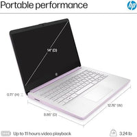 HP 14” Laptop Ultra-Portable Computer 2026 Student Business, MS Office, Copilot AI, Intel 4-Core CPU, 4GB RAM, 628GB Storage (128GB UFS+500GB Ext), Long Battery, MaxsolAccessory, Win 11 Pro, Lavender