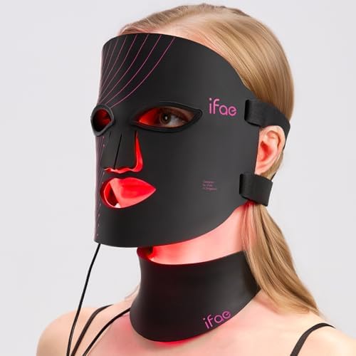 IFAE Red Light Therapy for Face and Neck, Red Light Therapy Mask with 850nm Infrared (NIR) Portable Led Face Mask with Eye Protection and Remote for True Anti-Wrinkles Skincare at Home Pink