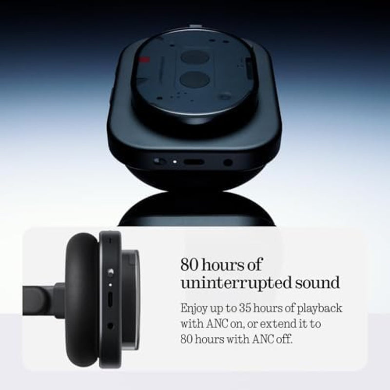 Nothing Headphone (1) Hybrid Active Noise Cancelling Headphones, Wireless Over-Ear Headphones with 6 Mics, 80Hrs Playtime, Hi-Res Audio, KEF-Tuned, Spatial Sound, Comfort Fit & Fast Charging Black
