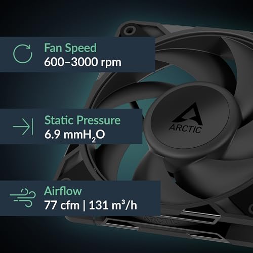 ARCTIC P12 Pro PST - 5 Pack - Powerful Premium Fan, 120 mm PWM Fan with Y-Cable Splitter, 600-3000 RPM, 0 RPM <5% PWM, Fluid Dynamic Bearing, 4-Pin - Black