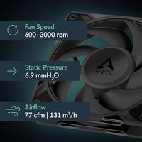 ARCTIC P12 Pro PST - 5 Pack - Powerful Premium Fan, 120 mm PWM Fan with Y-Cable Splitter, 600-3000 RPM, 0 RPM <5% PWM, Fluid Dynamic Bearing, 4-Pin - Black