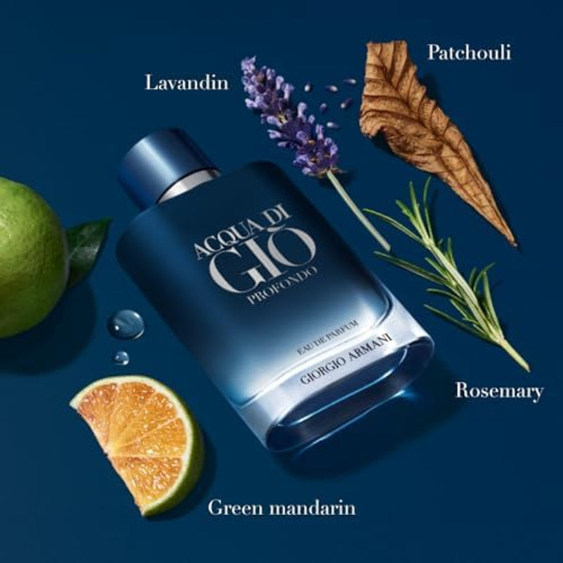 Armani Beauty - Acqua di Giò Profondo - Eau de Parfum - Colonia para hombres - Fragancia fresca y aromática para hombres - Notas de mandarina, lavanda y madera de cedro