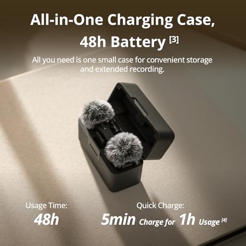 DJI Mic Mini (2 TX + 1 RX + Estuche de Carga), Micrófono Lavalier Inalámbrico para iPhone/Cámara/Android, Ultraligero, Audio Rico en Detalles, 48h de Uso, Cancelación de Ruido, Limitador Automático, Vlog, Streaming