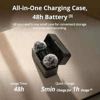 DJI Mic Mini (2 TX + 1 RX + Estuche de Carga), Micrófono Lavalier Inalámbrico para iPhone/Cámara/Android, Ultraligero, Audio Rico en Detalles, 48h de Uso, Cancelación de Ruido, Limitador Automático, Vlog, Streaming