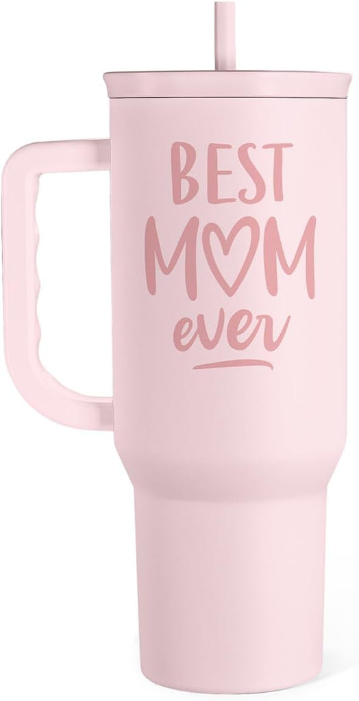 SANDJEST Gift for Mom - Best Mom Stainless Steel Tumbler with Handle, Travel Coffee Mug for Moms - Gifts for Birthday Ch