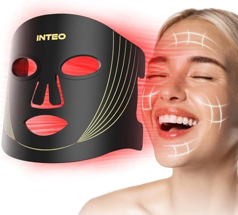INTEO Terapia de Luz Roja para el Rostro, Máscara Facial LED Portátil de Terapia de Luz de 3 Modos con Control Remoto, Máscara de Luz Roja Infrarroja Cercana 850 con Función de Temporizador, Terapia