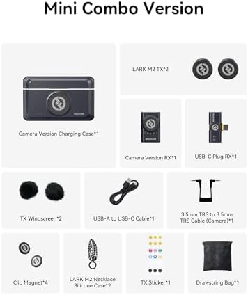 Hollyland Lark M2 Wireless Microphone for iPhone/Camera/Android/PC, 48kHz/24-bit High Fidelity Audio, 300m Range, Noise Cancelling, 40h Use, YouTube, Vlog, Streaming (Black, with Camera RX + USB-C RX)