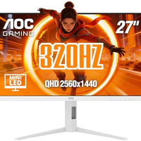 AOC 27 Inch Gaming Monitor QHD 320Hz Mini-LED HDR1000, White, Q27G4SLM/WS | 2560×1440 Computer Monitor, 0.3ms, HDR, DP 1.4, HDMI 2.0, Audio Out, Console Ready, 3-Year Zero-Bright-Dot