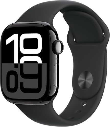 Apple Watch Series 10 [GPS, 42mm] - Jet Black Aluminum Case with Black Sport Band, S/M (Renewed Premium)