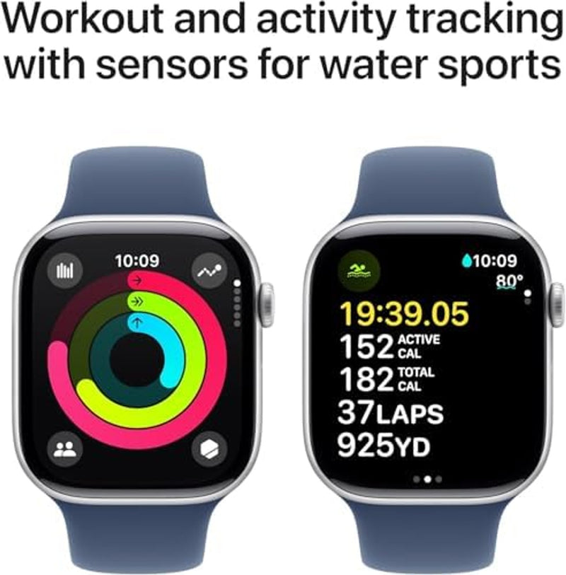 Apple Watch Series 10 [GPS + Cellular, 46mm] - Silver Aluminum Case with Denim Sport Band, M/L (Renewed Premium)