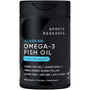 Sports Research Triple Strength Omega 3 Fish Oil - Burpless Fish Oil Supplement w/EPA & DHA Fatty Acids from Single-Source Wild Alaskan Pollock - 1250 mg, 90 ct