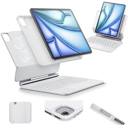 ESR iPad Air 11 Inch Case with Keyboard (M3,2025/M2,2024) & iPad Pro 11/Air 5/4 Gen Keyboard, Easy-Set Magnetic Stand, Portrait/Raised Modes, with Removable Protective Case, White【NOT for Pro 11 M4】