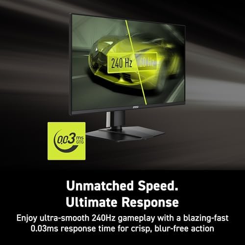 msi MAG 272QP QD-OLED X24 27-Inch WQHD Gaming Monitor, 2560 x 1440 Quantum Dot OLED Panel, 240Hz, 0.03ms, Adaptive-Sync, HDMI2.1, DP 1.4a, Tilt/Height Adjustable, Black