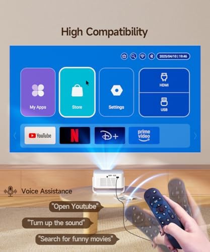 2026 Smart Projector 4K & 8K Support, Portable Projector with WiFi 6 and Bluetooth 5.4, Auto Focus & Vertical Keystone, 180°Rotatable, Mini Proyector for Outdoor Home HY300Max