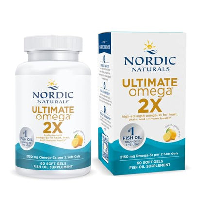 Nordic Naturals Ultimate Omega 2X, Lemon Flavor - 60 Soft Gels - 2150 mg Omega-3 - High-Potency Fish Oil with EPA & DHA - Promotes Brain & Heart Health - Non-GMO - 30 Servings