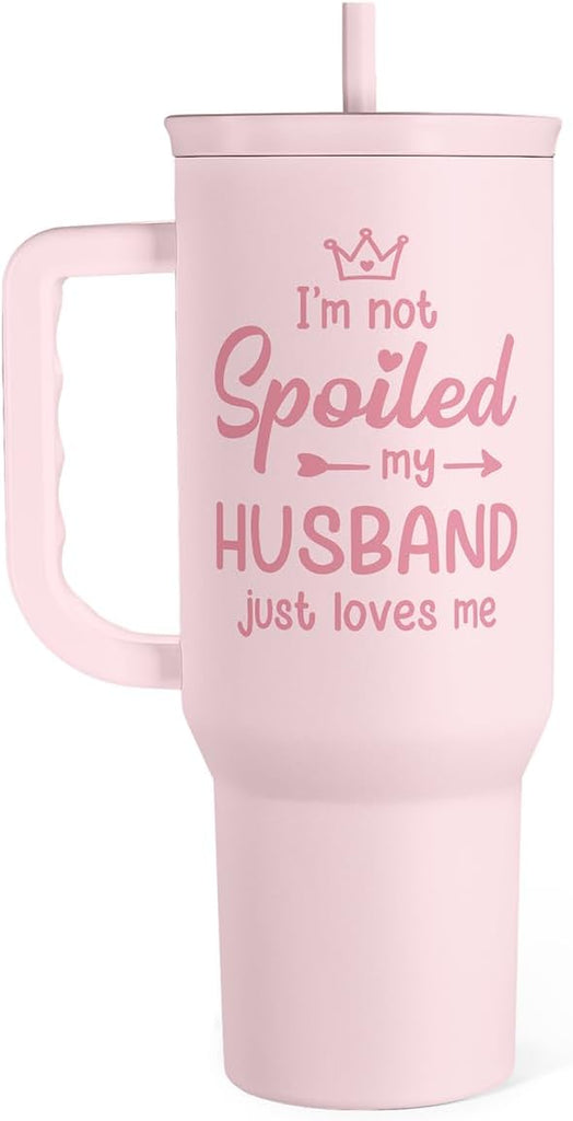 SANDJEST Gift for Wife from Husband, Funny Insulated Stainless Steel Tumbler 40oz with Handle and Straw - Travel Coffee