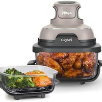 Ninja Crispi 4 in 1 Glass Air Fryer, 450°F, Non Toxic, 4QT and 6 Cup Containers with Lids, Dishwasher Safe, Stone, 1 Count, FN101ST