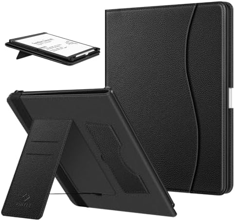 Fintie Stand Case for 11" Kindle Scribe 2025 (3rd Generation) and Kindle Scribe Colorsoft (1st Generation), PU Leather Foldable Stand Cover Auto Sleep/Wake w/Card Slot and Pen Holder, Black