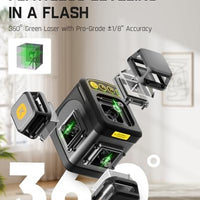 Fanttik D12 Ace Laser Level 360 Self Leveling, 3x360° Rechargeable 3D Green Cross Laser, Outdoor Pulse Mode, IP54 Durable, Easy to Use for Construction and Picture Hanging