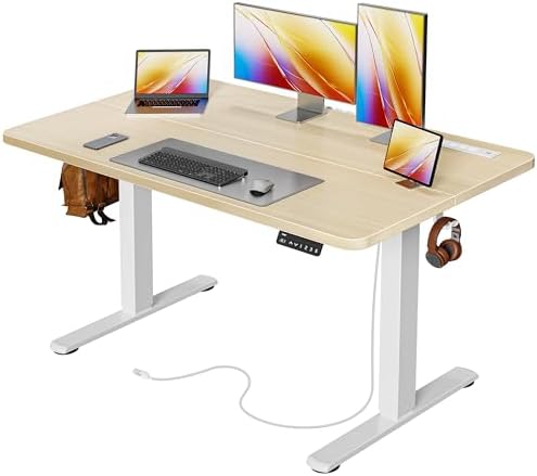 Huuger Electric Standing Desk with Power Outlets and USB-C Port, 47 X 24 Inch Height Adjustable Desk, Sit Stand Desk for Home Office, Computer & Gaming Desk with 4 Presets, Stable Steel Frame, Black